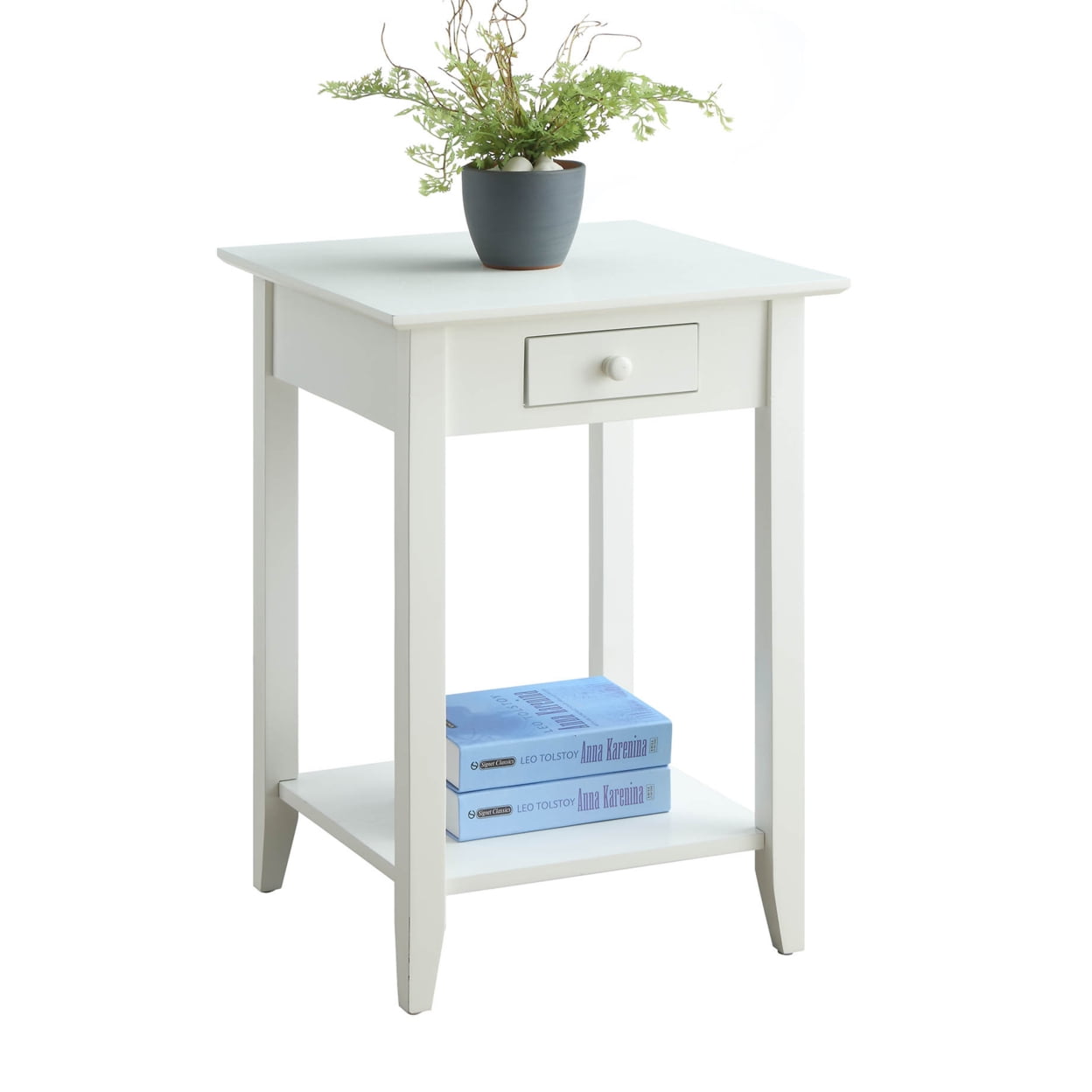 Classic American White End Table with Drawer and Shelf