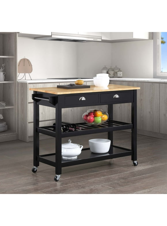 Convenience Concepts American Heritage 3 Tier Butcher Block Kitchen Cart with Drawers, Multiple Finishes