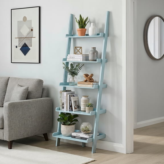 Convenience Concepts American Heritage 5-Shelf Ladder Bookcase, Sea Foam