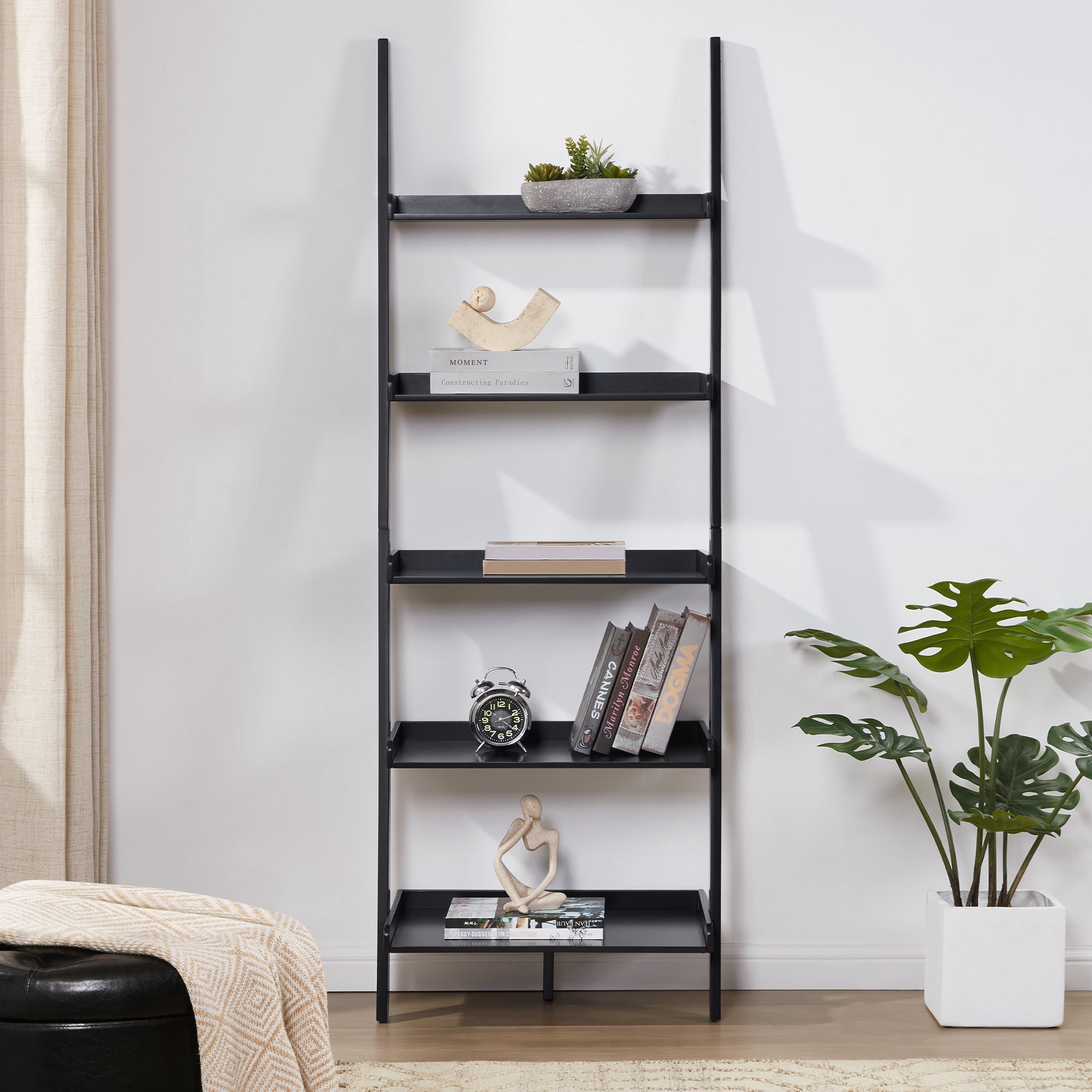 Convenience Concepts American Heritage 5-Shelf Ladder Bookcase, Black