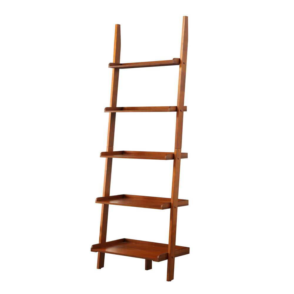 Sleek Black 73" Wood Ladder Bookshelf with 5 Tiers