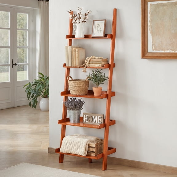 Convenience Concepts American Heritage 5-Shelf Ladder Bookcase, Cherry