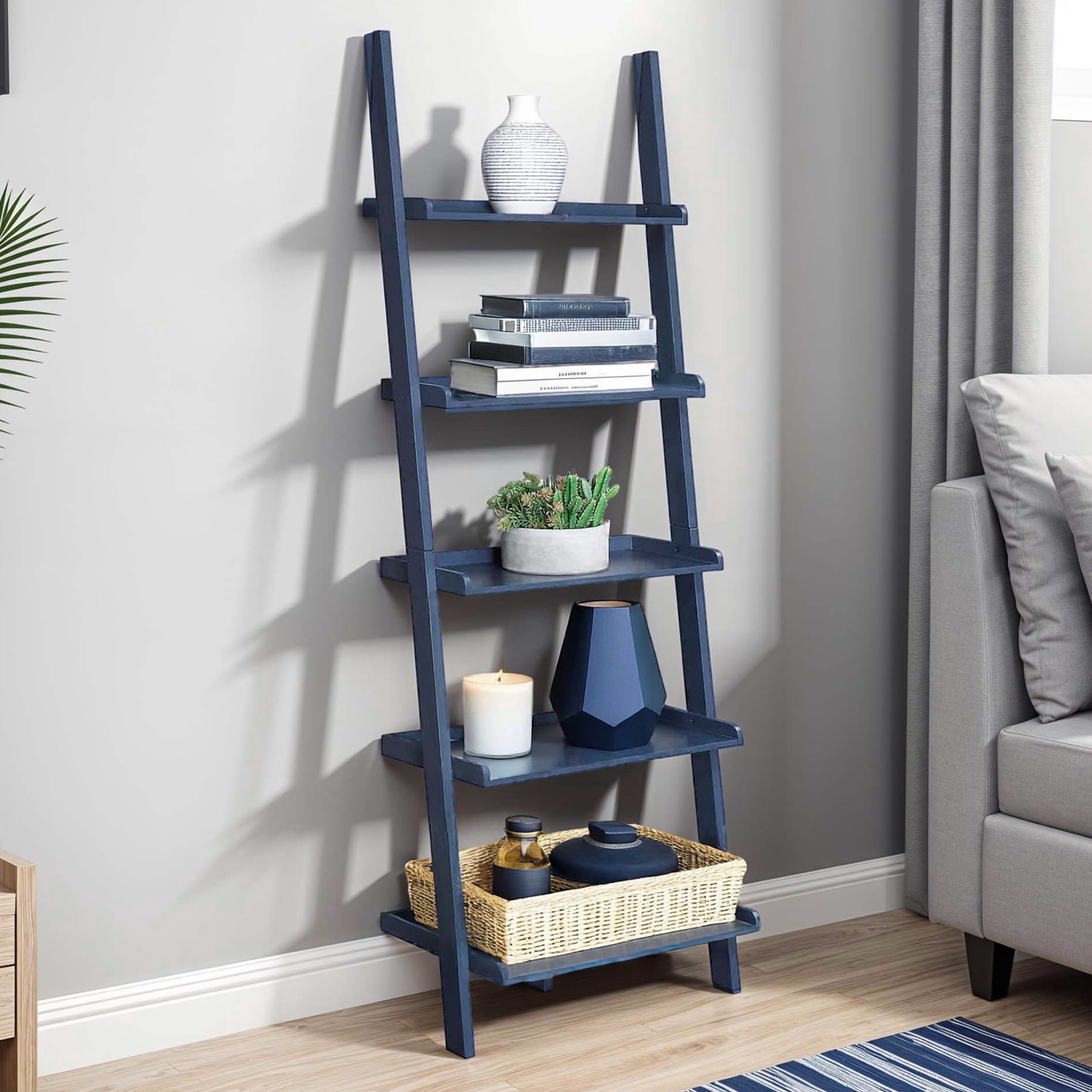 Convenience Concepts American Heritage 5-Shelf Ladder Bookcase, Cobalt Blue