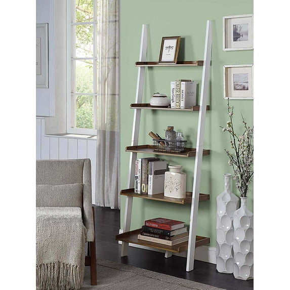 Convenience Concepts American Heritage Ladder Bookcase, Driftwood/White