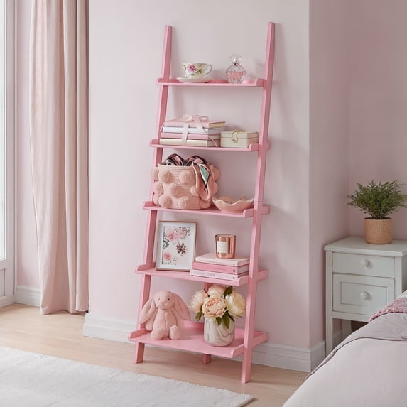 Convenience Concepts American Heritage 5-Shelf Ladder Bookcase, Light Pink