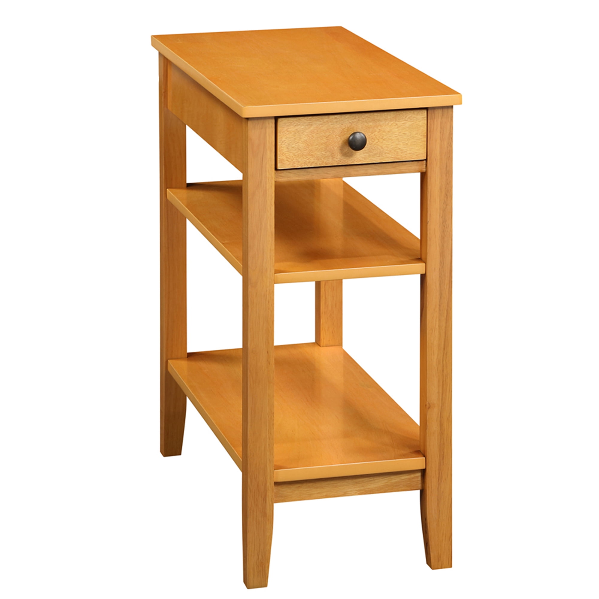 Natural Rubberwood End Table with Charging Station and Shelves