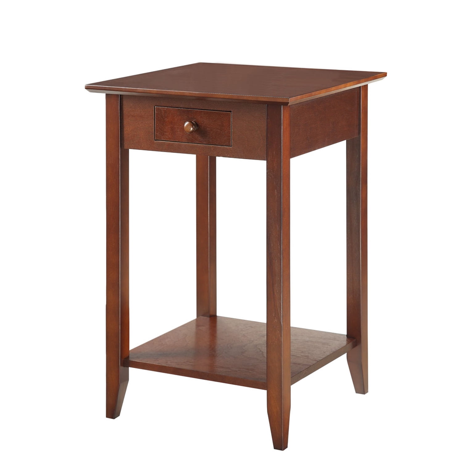 Espresso Solid Wood Square End Table with Drawer & Shelf