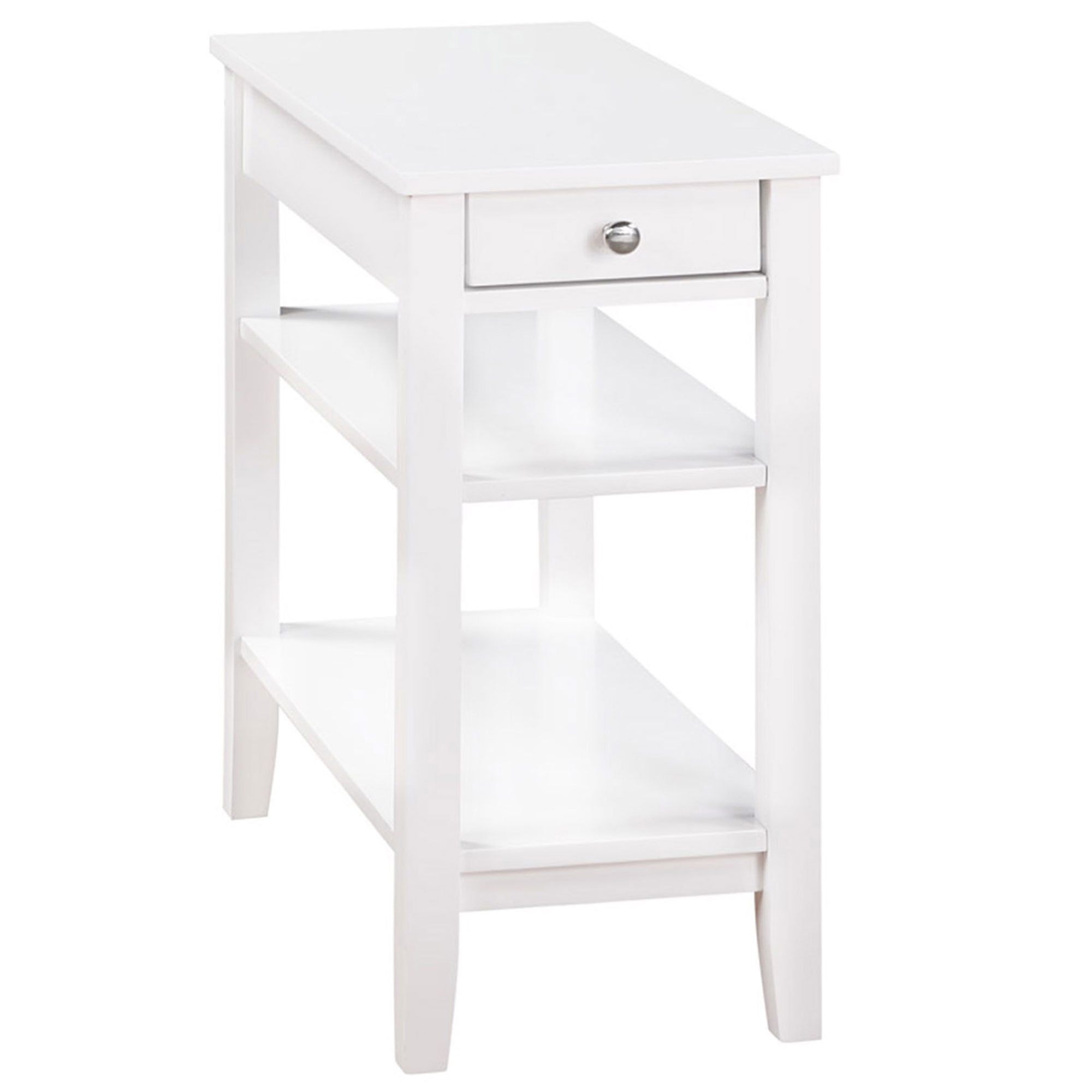White Wood and Metal Chairside End Table with Storage