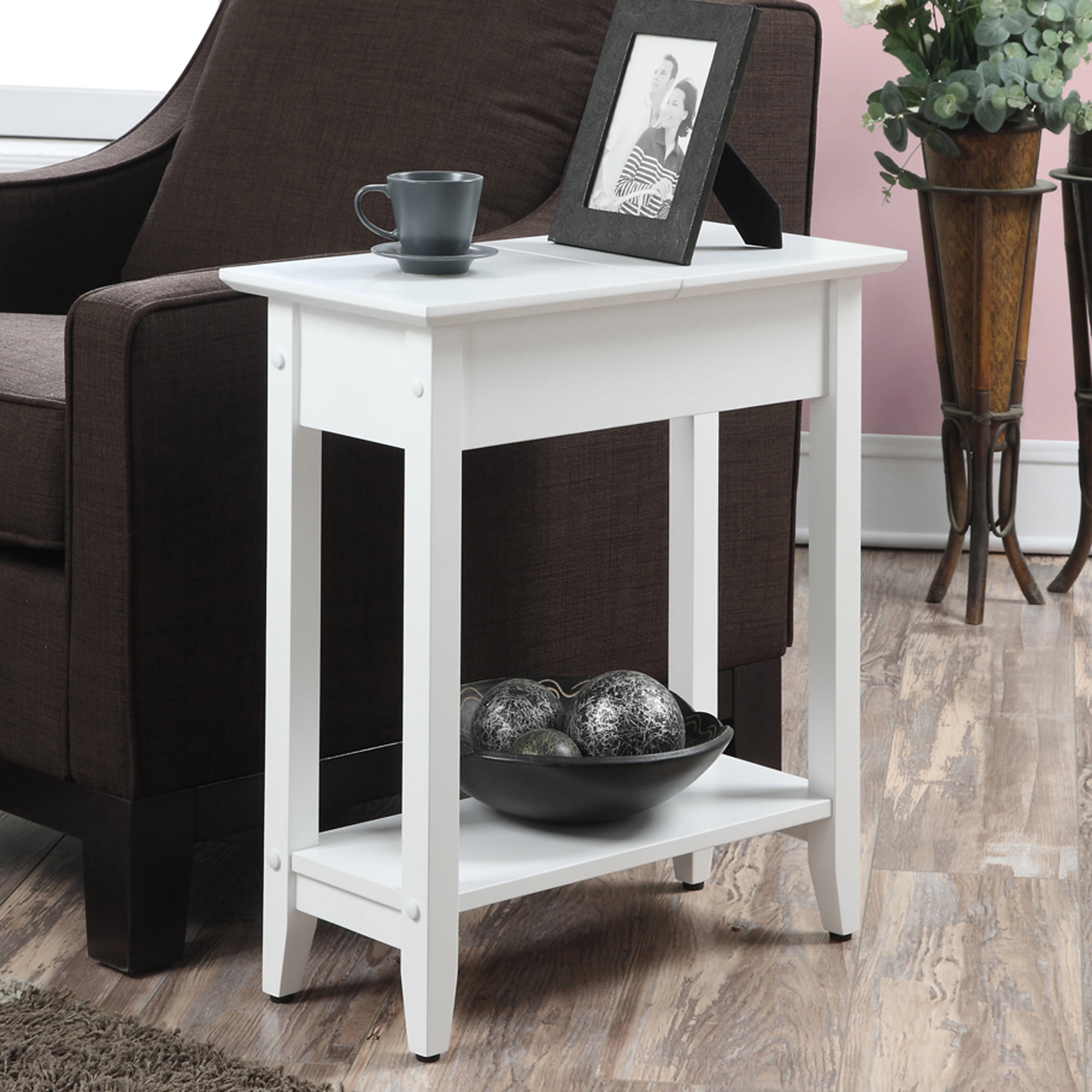 American Heritage White Wooden Flip Top End Table with Storage