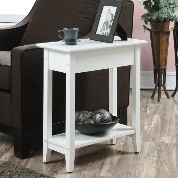 Convenience Concepts American Heritage Flip Top End Table with Shelf, White
