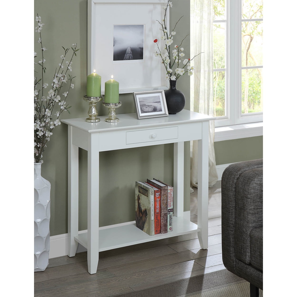 Heritage White Solid Pine Hall Table with Storage Shelf