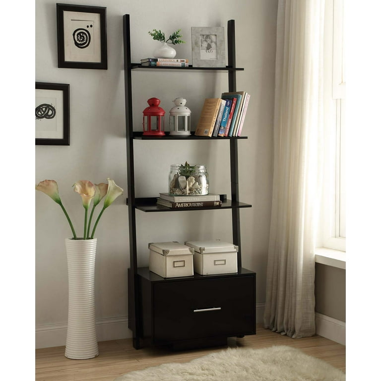 Convenience Concepts American Heritage Ladder Bookcase with File Drawer Black
