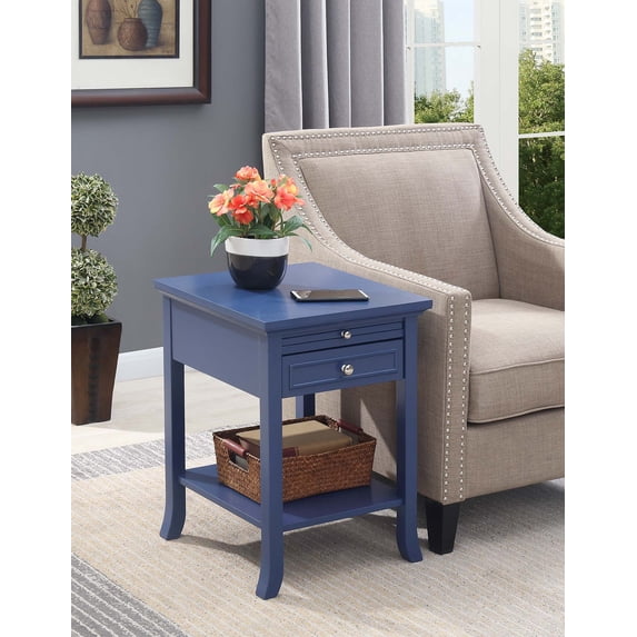 Convenience Concepts American Heritage Logan 1 Drawer End Table with Pull-Out Shelf, Cobalt Blue