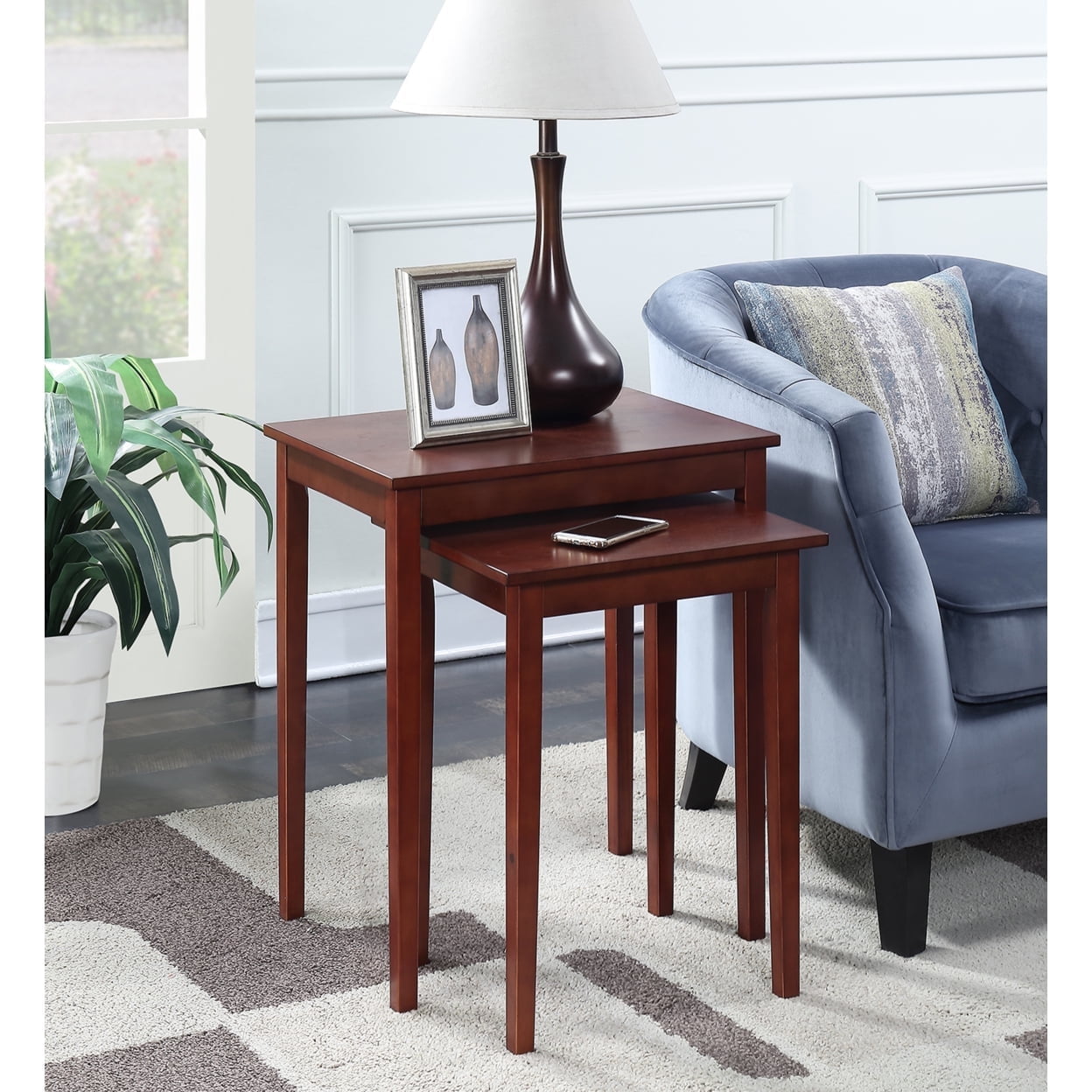 Mahogany Rectangular Wood Nesting End Tables Set