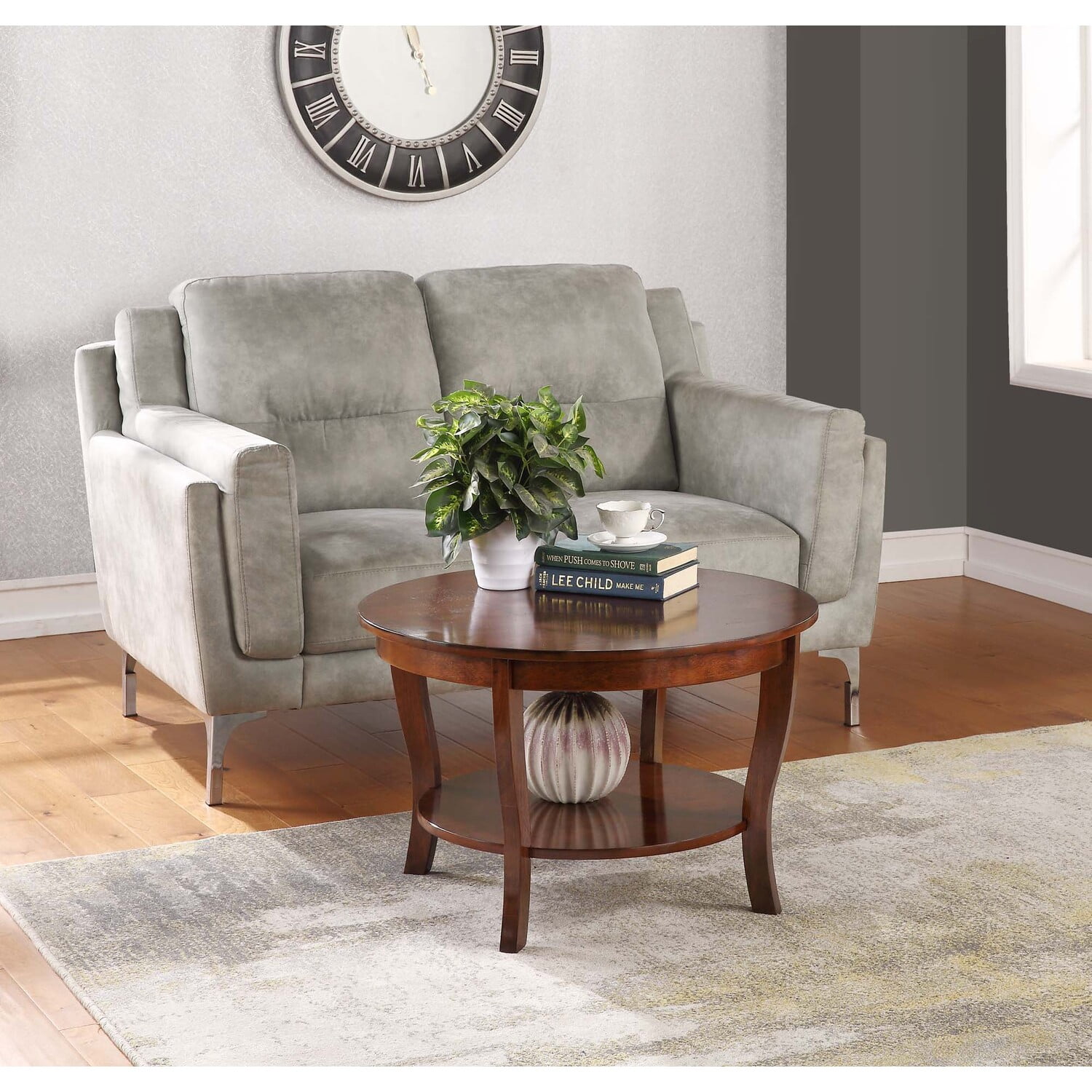 Heritage Classic 30" Round Espresso Wood Coffee Table with Shelf