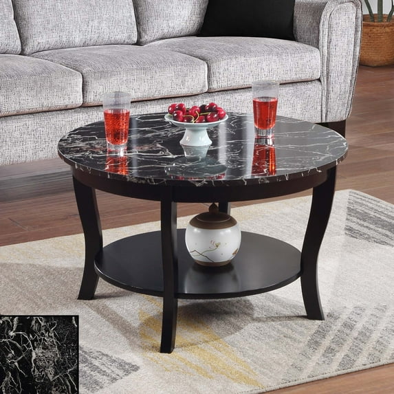 Convenience Concepts American Heritage Round Coffee Table with Shelf, Black