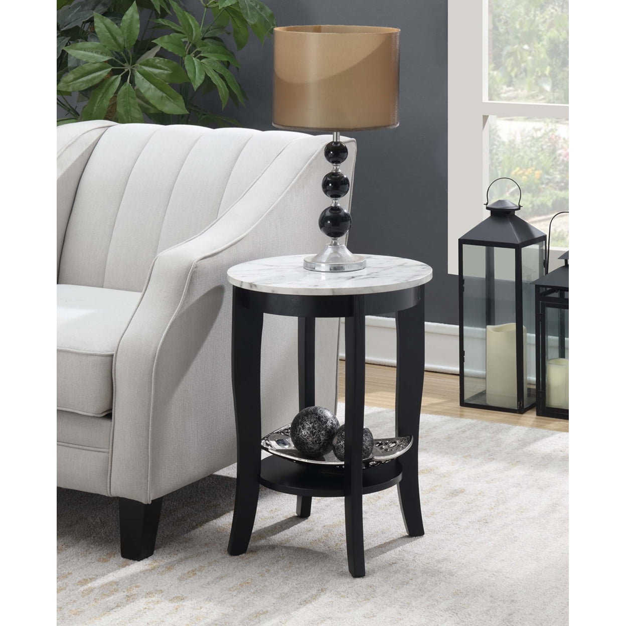 Elegant Heritage 18" Round Wood End Table with Shelf, White-Black