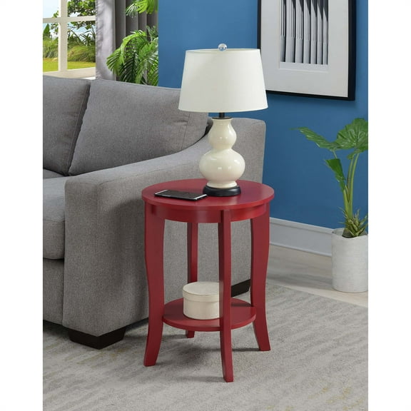 Convenience Concepts American Heritage Round End Table with Shelf, Cranberry Red