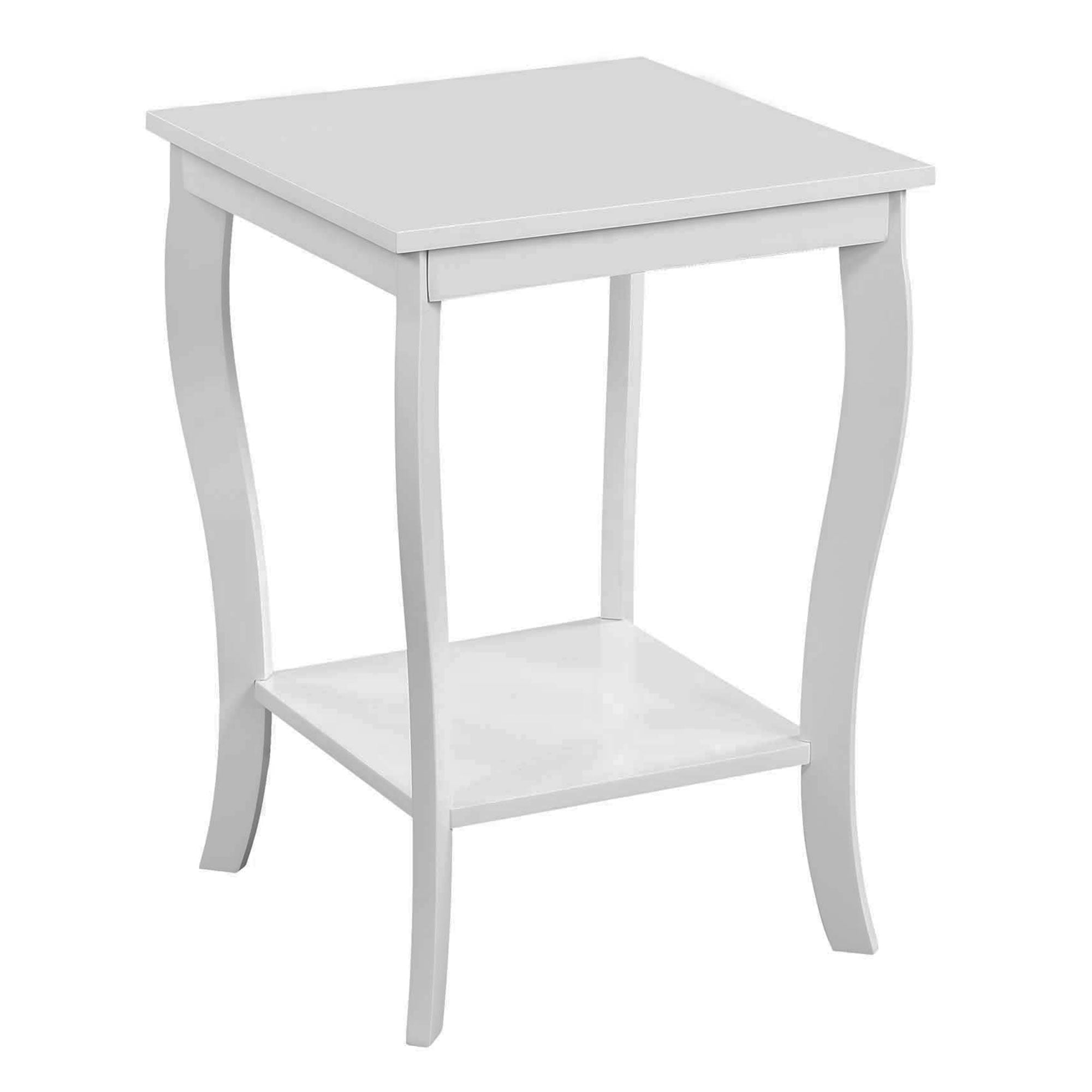 White Rubberwood Square End Table with Shelf