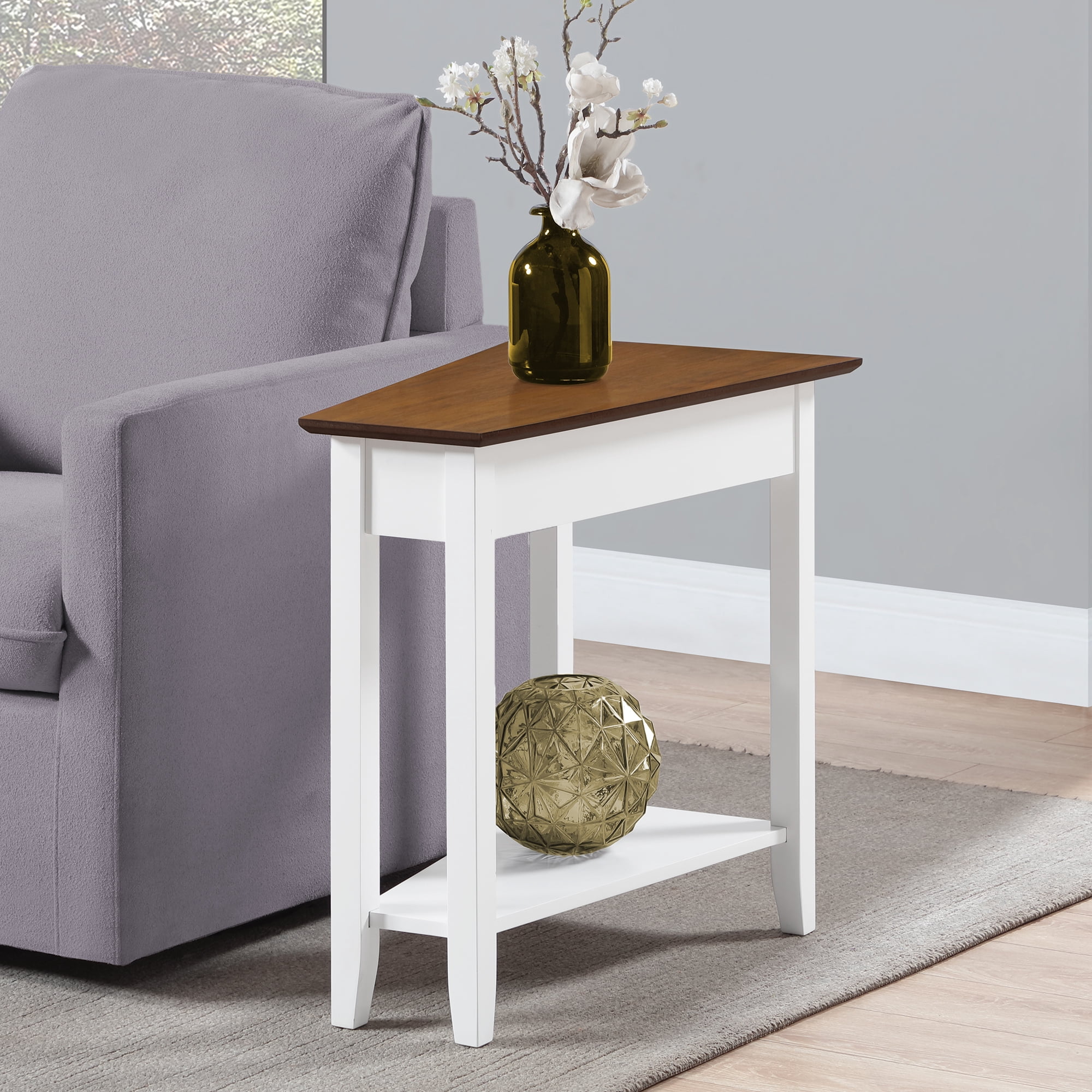 Convenience Concepts American Heritage Wedge End Table in White Wood Finish