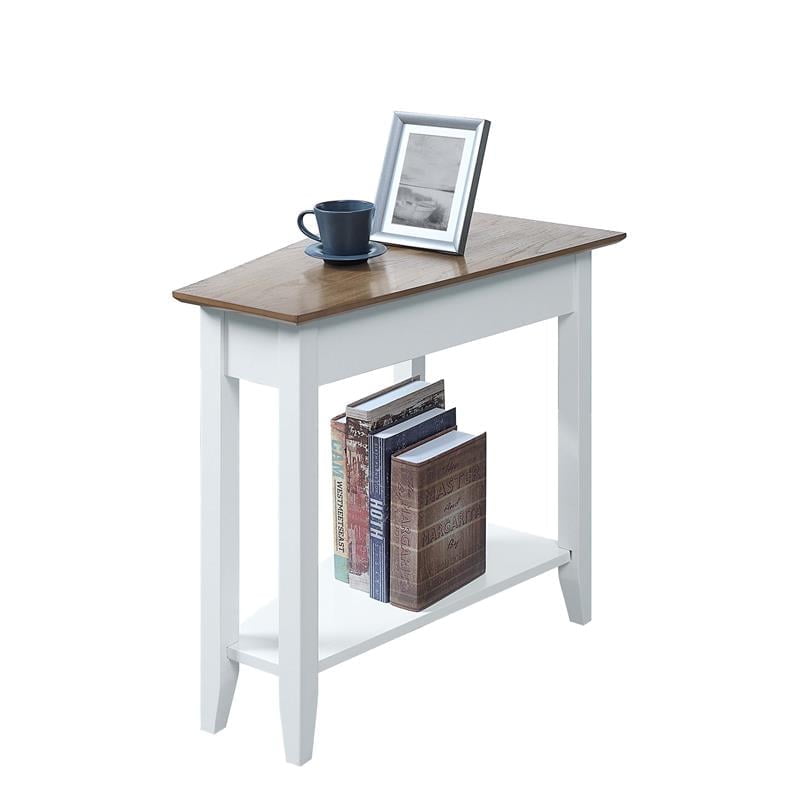White and Driftwood Triangular Wood End Table with Shelf