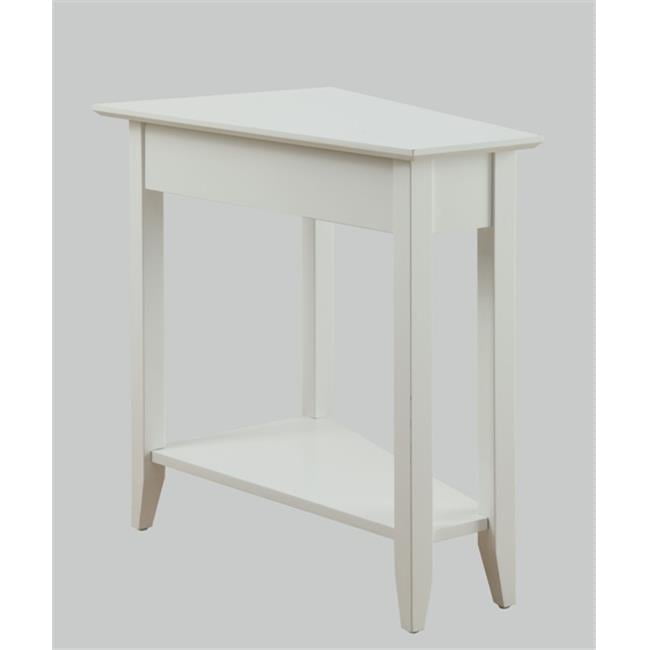 White Triangular Wood Wedge End Table with Shelf