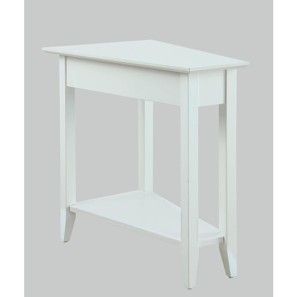 White Triangular Wood Wedge End Table with Shelf