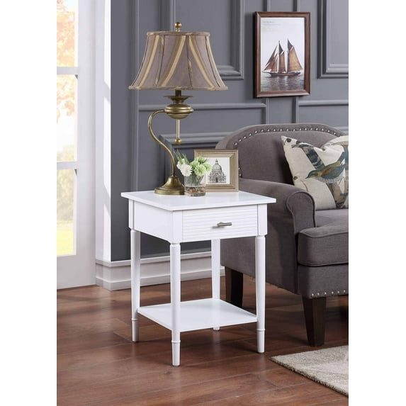Convenience Concepts Amy 1 Drawer End Table with Shelf, White