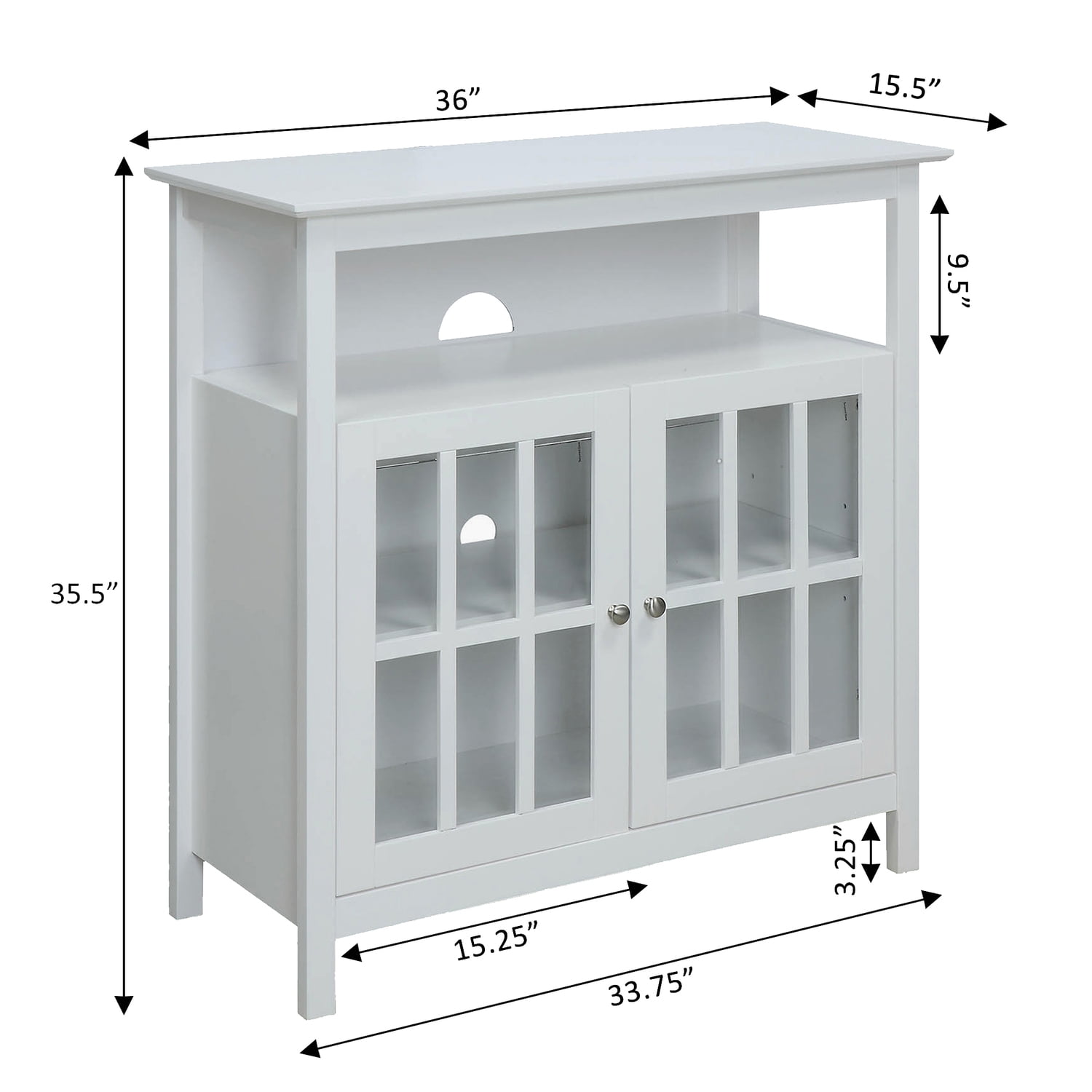 Big Sur Highboy 36" White TV Stand with Storage Cabinets