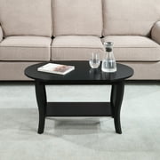 Convenience Concepts Classic Storage Oval Medium Density Fiberboard Coffee Table with Shelf, Black