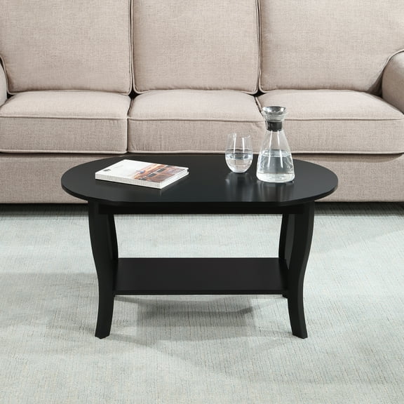 Convenience Concepts Classic Storage Oval Medium Density Fiberboard Coffee Table with Shelf, Black