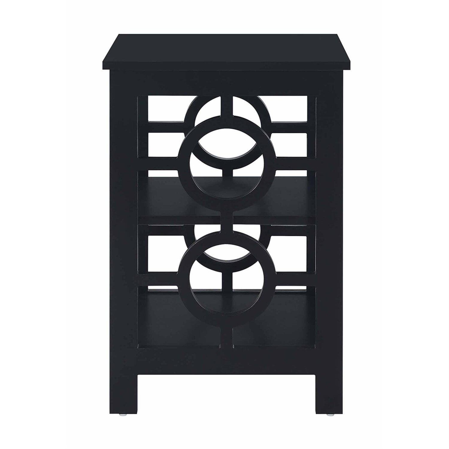 Sleek Black Square Ring End Table with Circle Cut-Outs