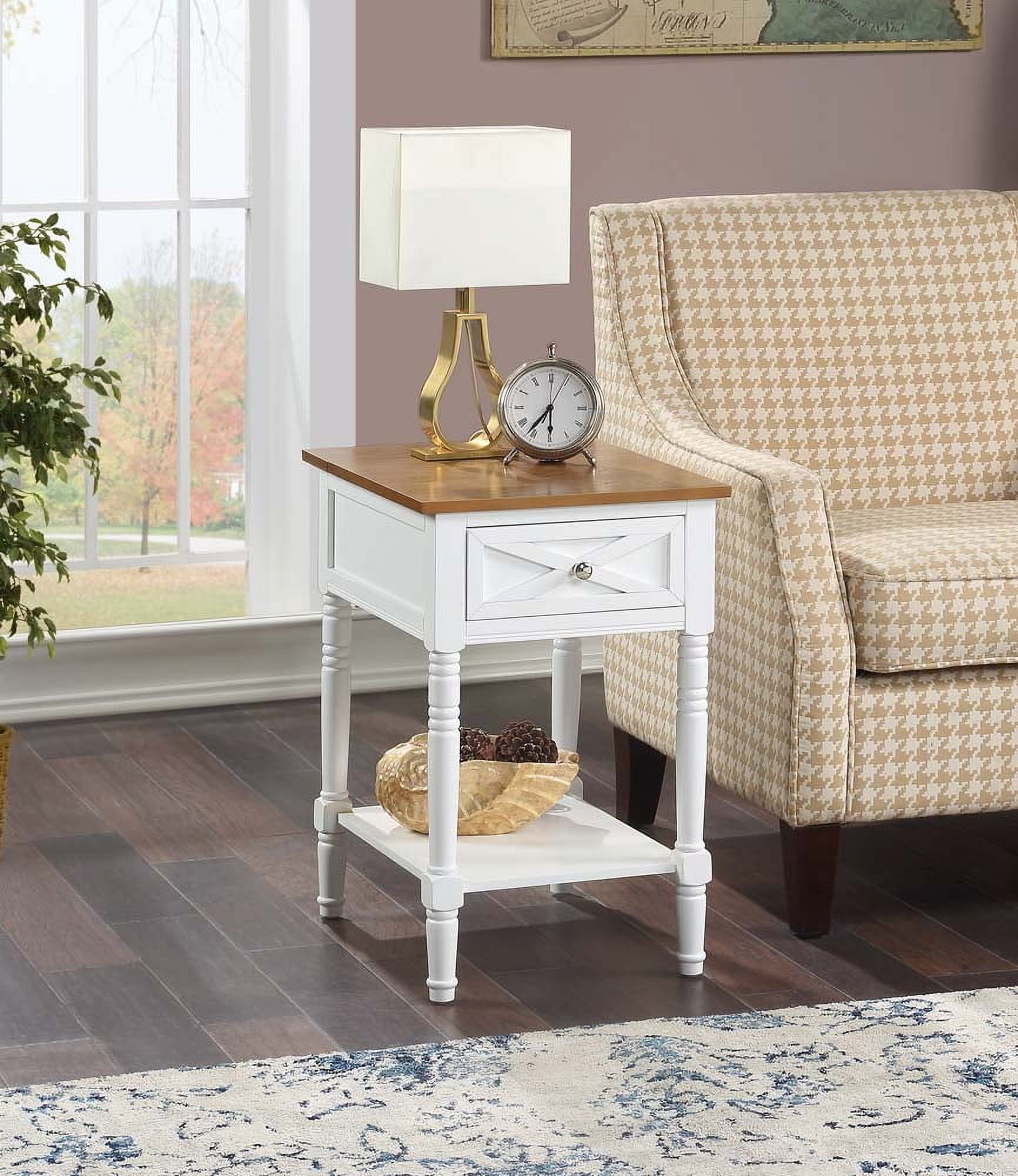 Driftwood and White Country End Table with Built-In Charging Station