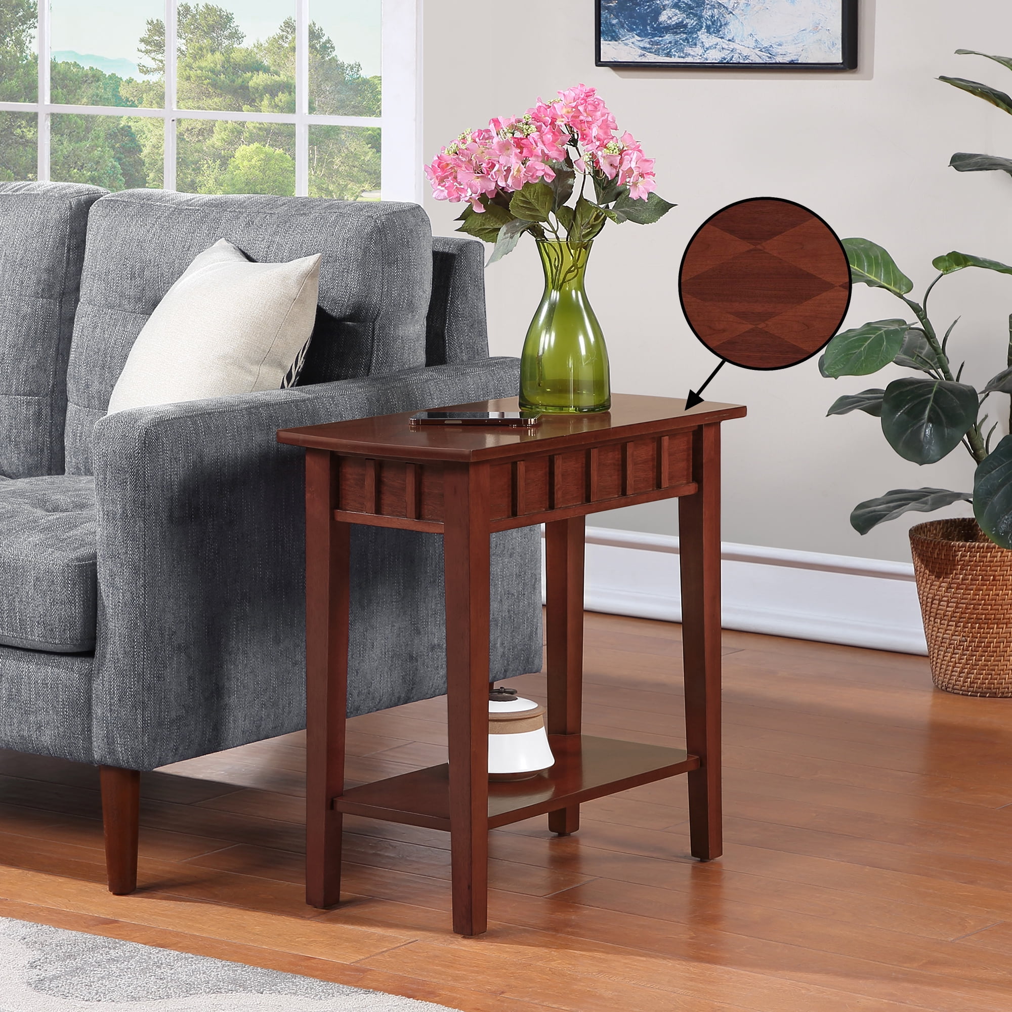 Classic Accents Mahogany Diamond-Top End Table with Dual Shelves