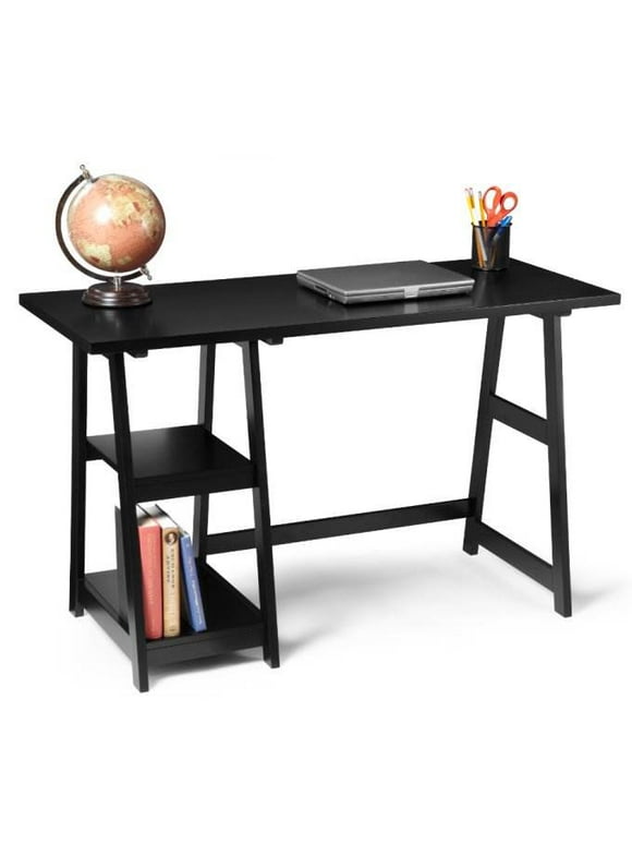 Convenience Concepts Designs2Go 29.25" Tall Trestle Desk with Shelves, Black