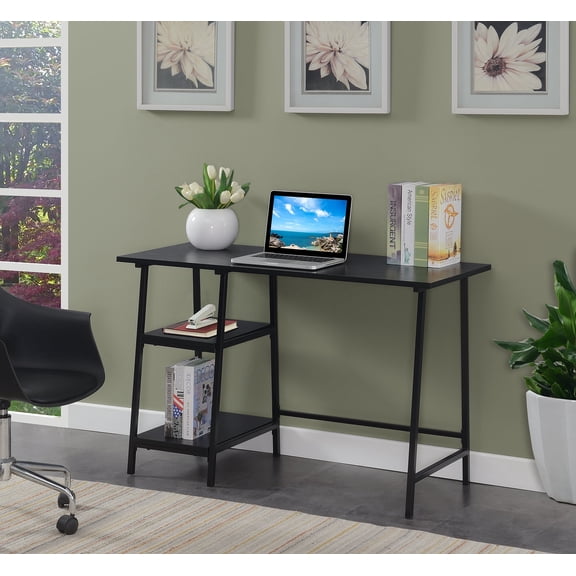 Convenience Concepts Designs2Go Trestle Wood Metal Desk in Black Wood Grain