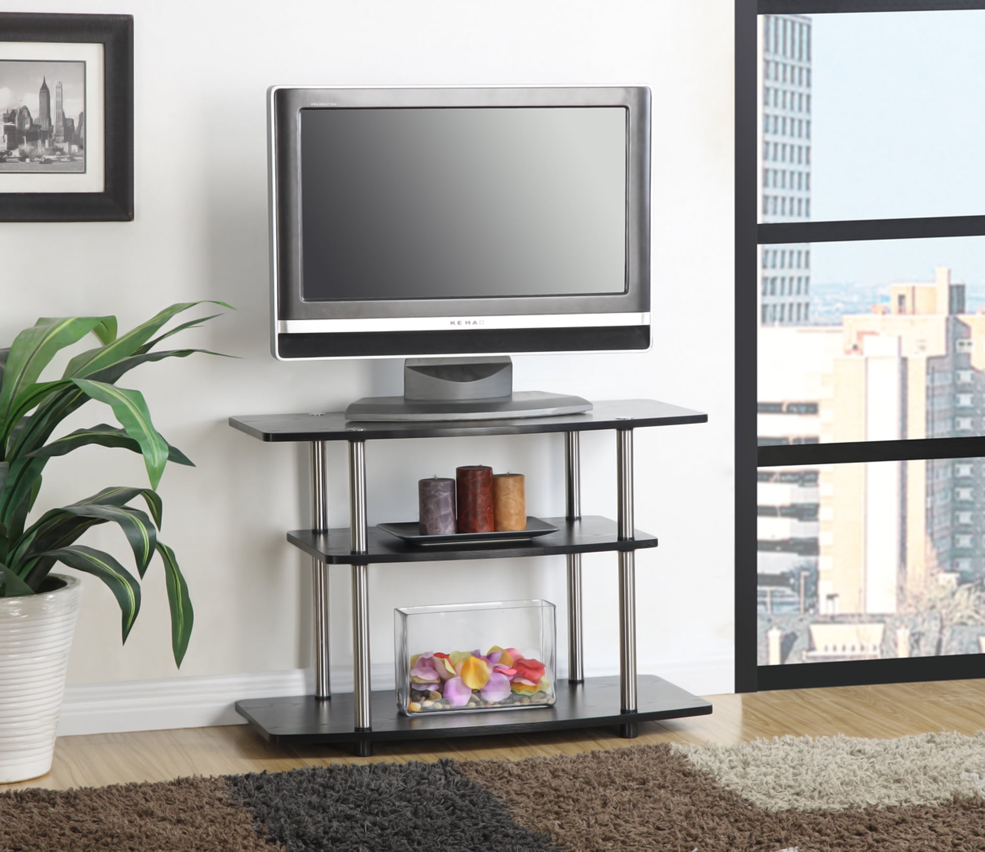 Convenience Concepts Designs2Go 3 Tier TV Stand, Black/Silver Poles - image 1 of 4