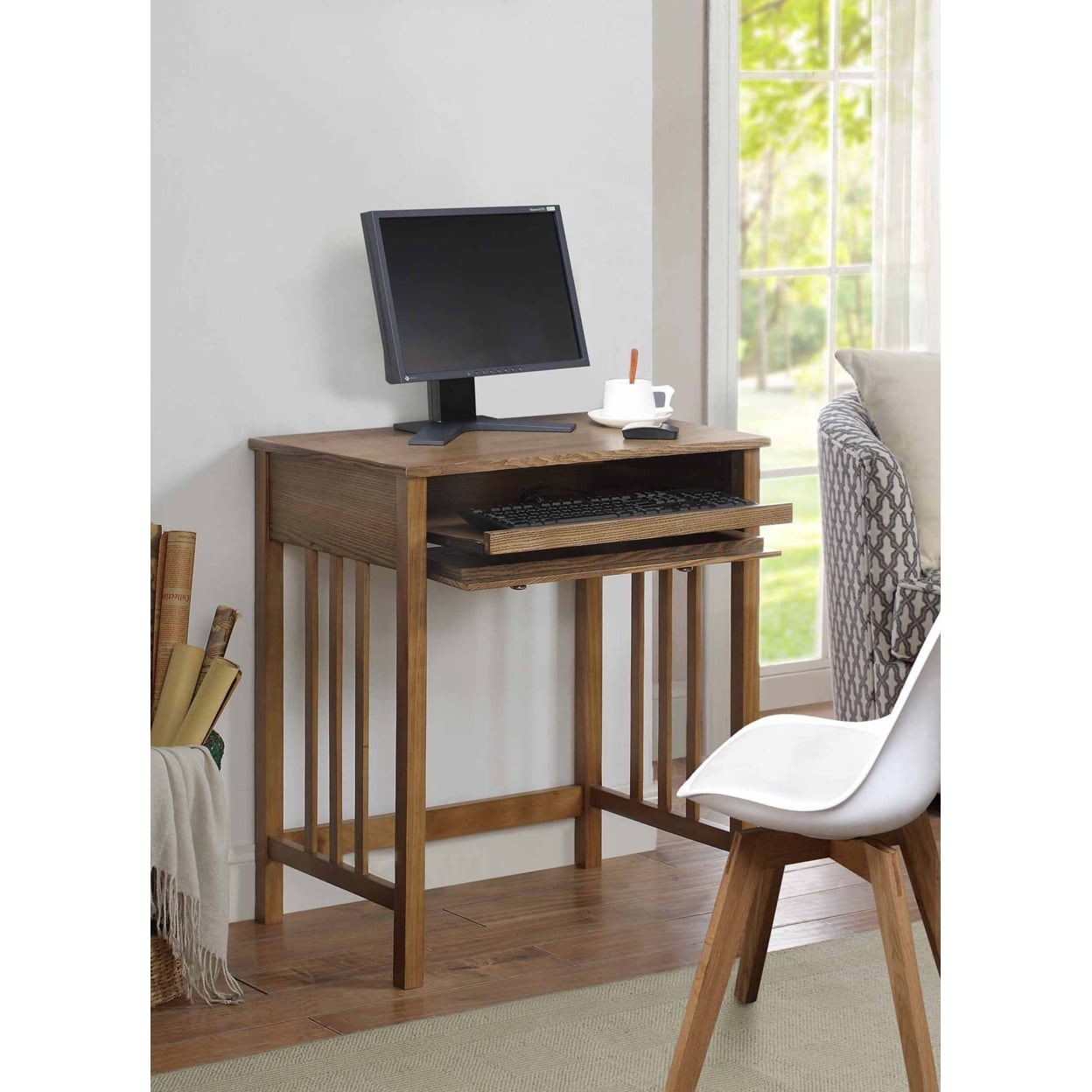 Espresso Solid Ash Veneer 26" Computer Desk with Keyboard Tray and Drawer
