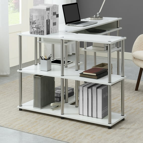 Convenience Concepts Designs2Go 30" Tall No-Tools Console Table with Shelves, White Wood Finish