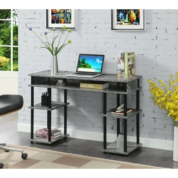 Convenience Concepts Designs2Go 30" Tall No Tools Student Desk w/ Shelves, Gray Faux Marble/Black