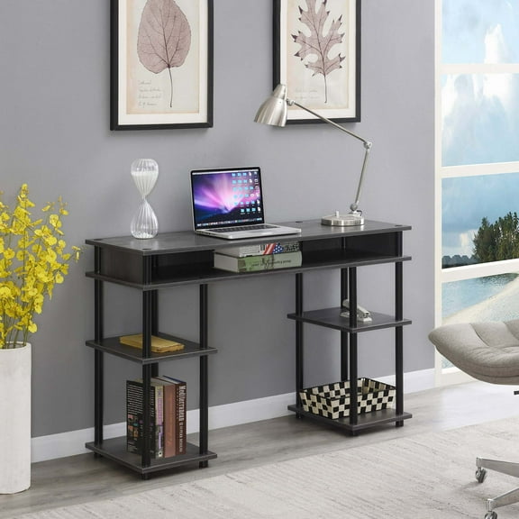 Convenience Concepts Designs2Go 30" Tall No Tools Student Desk with Shelves, Charcoal Gray/Black