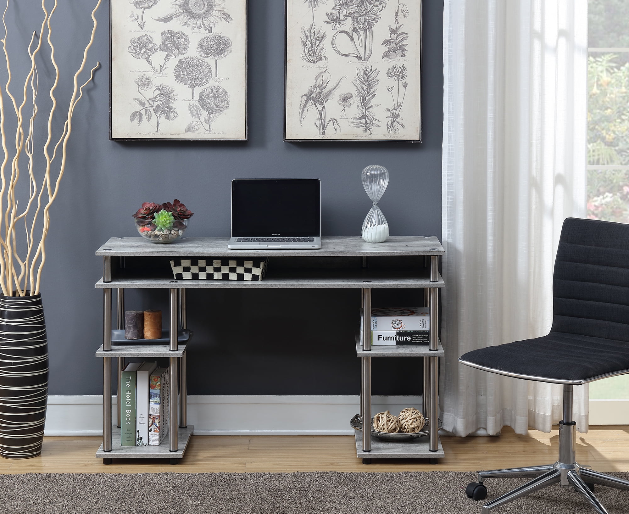 Faux Birch 48" Writing Desk with Shelves