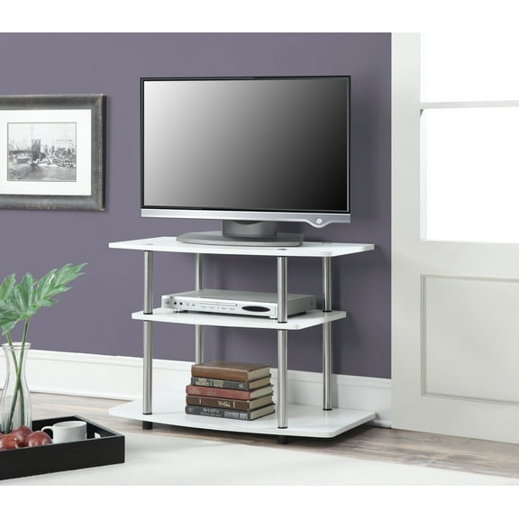 Convenience Concepts Designs2Go 32" Three-Tier TV Stand in White Wood Finish