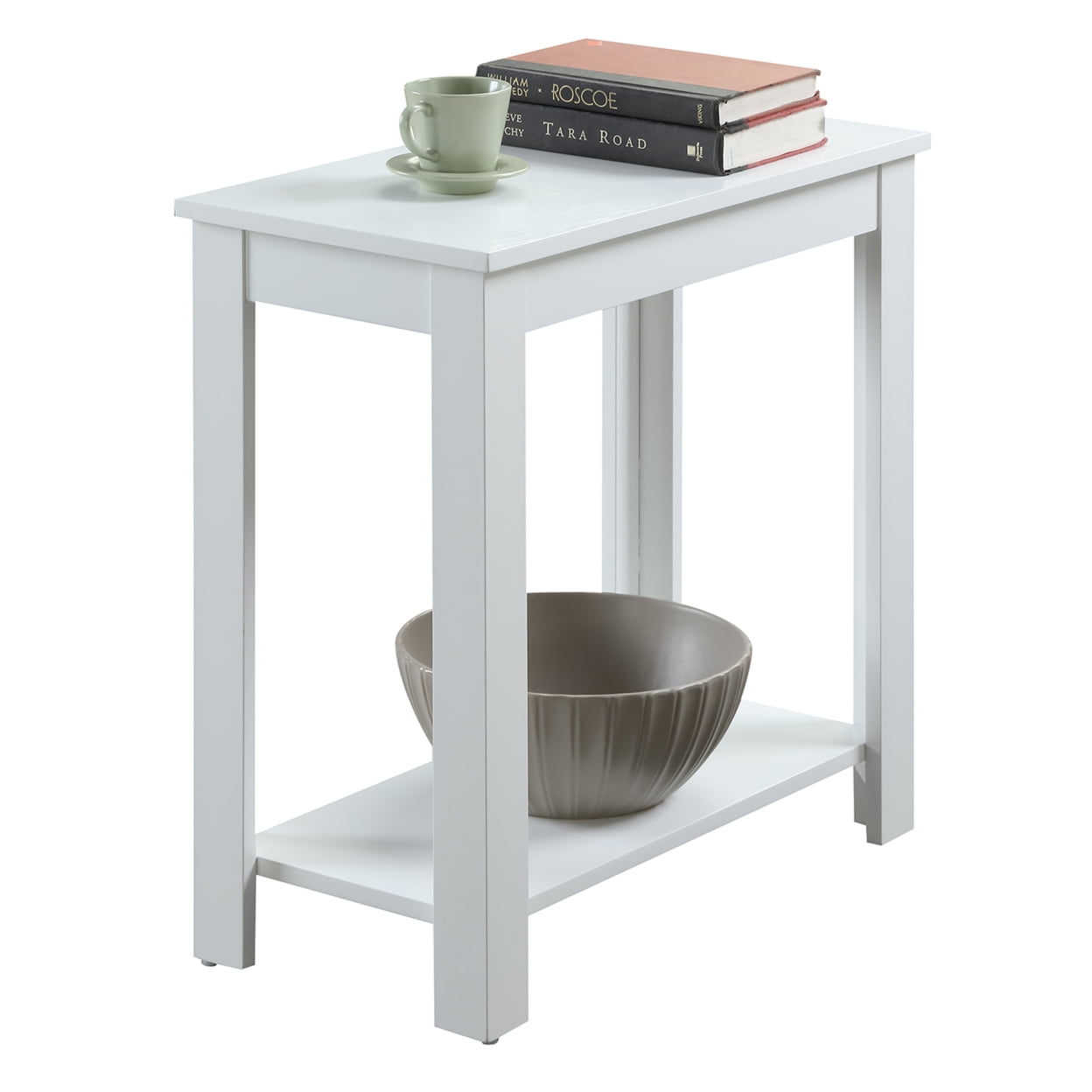 Baja White Woodgrain Flared-Leg Chairside End Table with Shelf