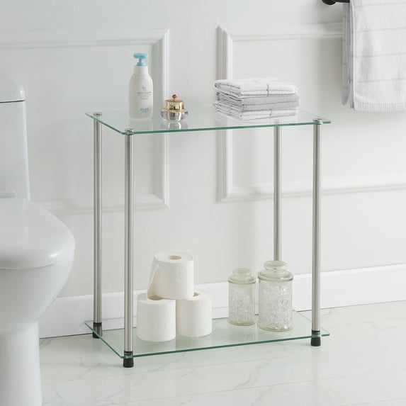 Convenience Concepts Designs2Go Classic Glass 2 Tier Chairside End Table, Glass/Chrome