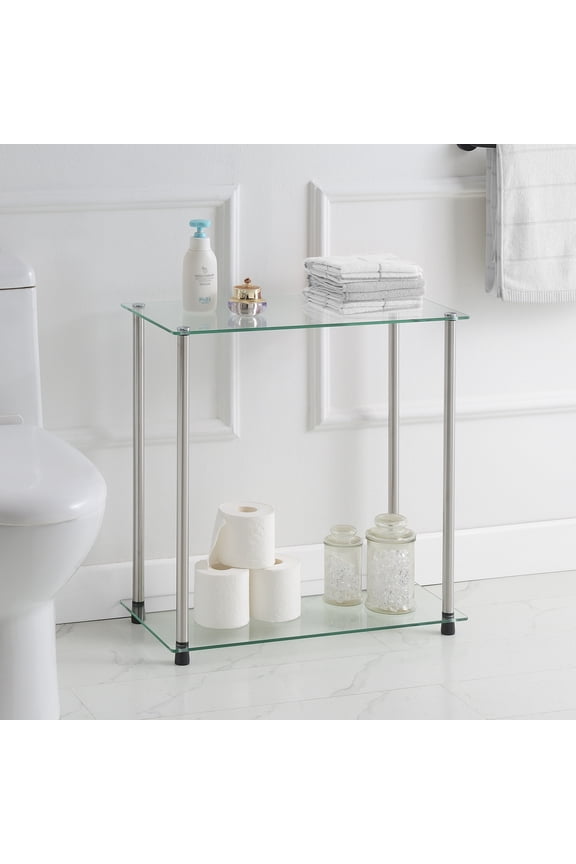 Designs2Go Classic Glass 2 Tier Chairside End Table, Glass/Chrome