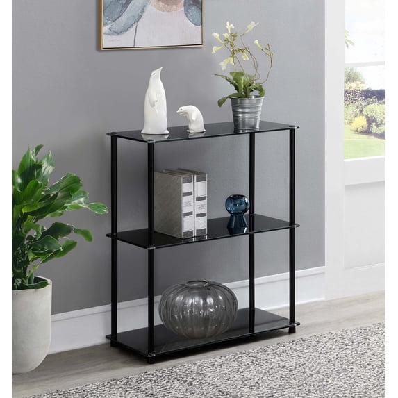 Convenience Concepts Designs2Go Classic Glass 3 Shelf Bookcase, Black Glass