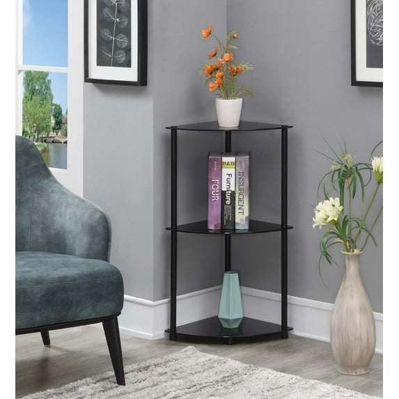 Convenience Concepts Designs2Go Classic Glass 3 Tier Corner Shelf, Multiple Finishes