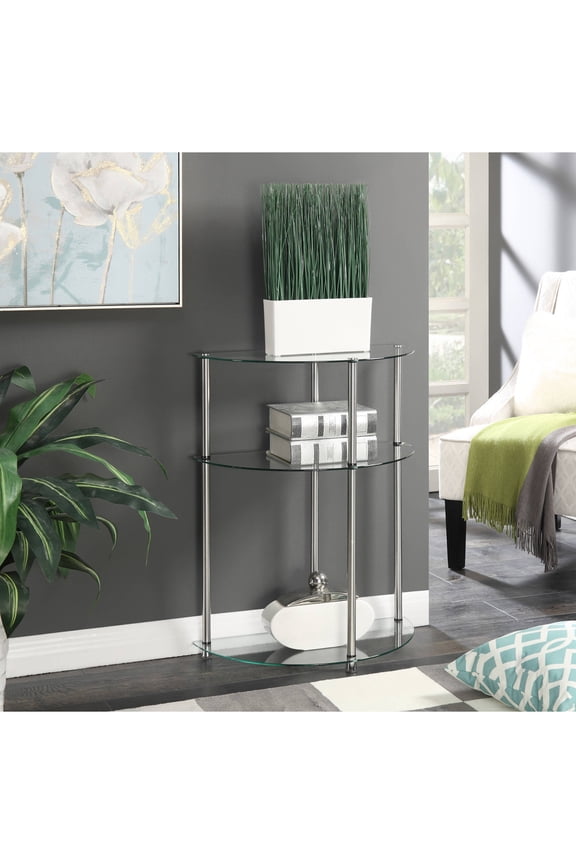 Designs2Go Classic Glass 3 Tier Half-Circle Entryway Table