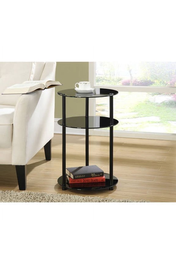 Designs2Go Classic Glass 3-Tier Round Table, Black Glass